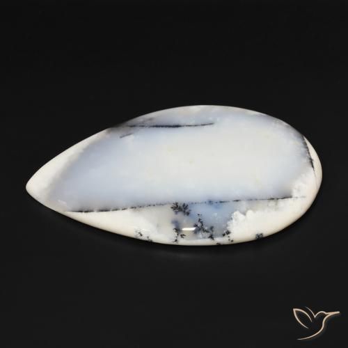 Ágata Dendrítica branco com preto Natural 195.90ct, Formato de pêra, Opaco