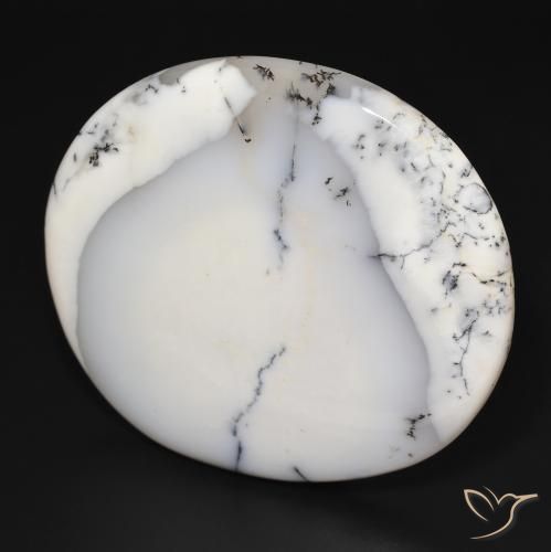 Ágata Dendrítica branco com preto Natural 169.76ct, oval, Opaco