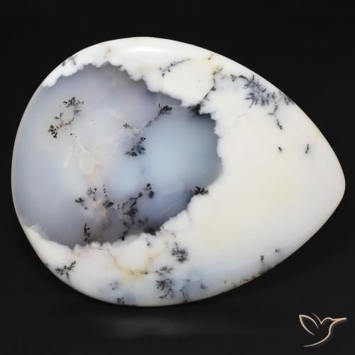 Ágata Dendrítica branco com preto Natural 159.38ct, Formato de pêra, Opaco