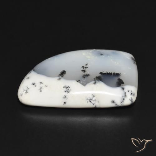 Ágata Dendrítica branco com preto Natural 20.32ct, Chique, Opaco