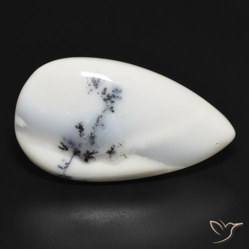 Ágata Dendrítica branco com preto Natural 29.30ct, Formato de pêra, Opaco