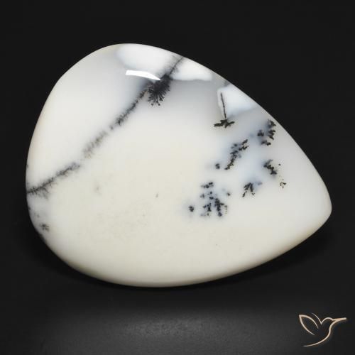 Ágata Dendrítica branco com preto Natural 31.45ct, Formato de pêra, Opaco