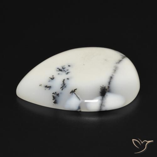Ágata Dendrítica branco com preto Natural 31.45ct, Formato de pêra, Opaco