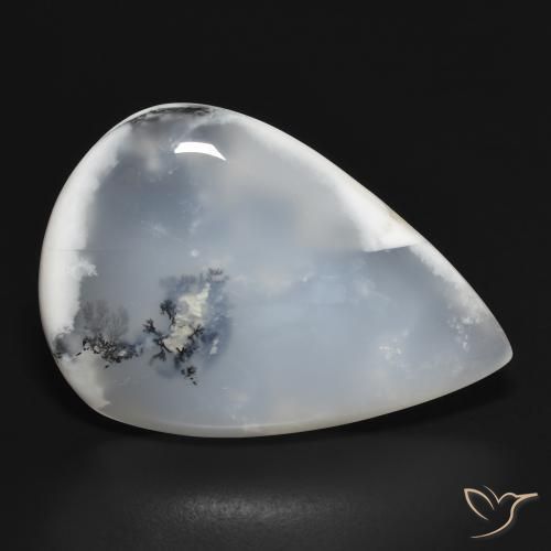 Ágata Dendrítica branco com preto Natural 31.41ct, Formato de pêra, Translúcido
