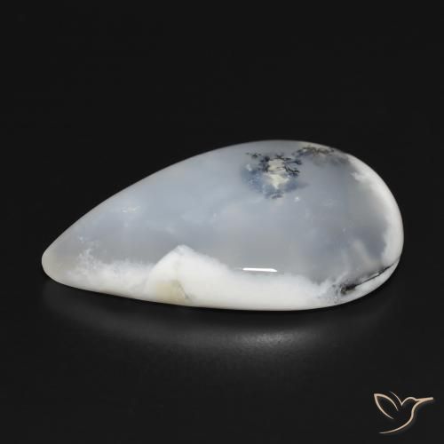 Ágata Dendrítica branco com preto Natural 31.41ct, Formato de pêra, Translúcido