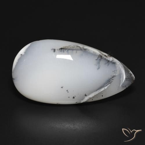 Ágata Dendrítica branco com preto Natural 28.02ct, Formato de pêra, Opaco