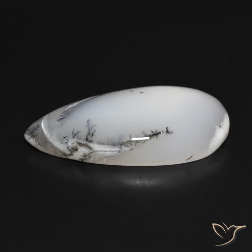 Ágata Dendrítica branco com preto Natural 28.02ct, Formato de pêra, Opaco