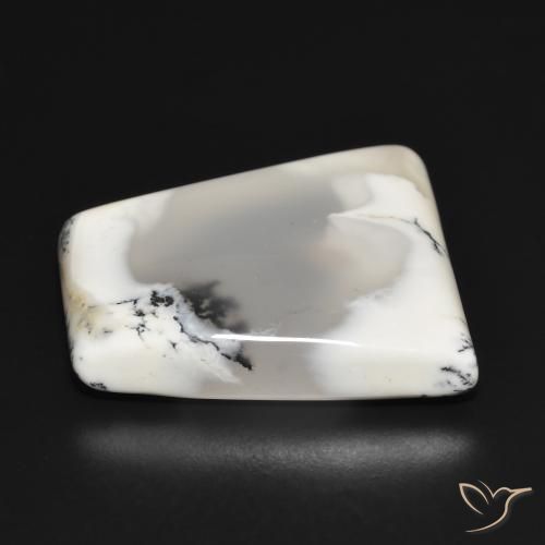 Ágata Dendrítica branco com preto Natural 33.09ct, Chique, Translúcido