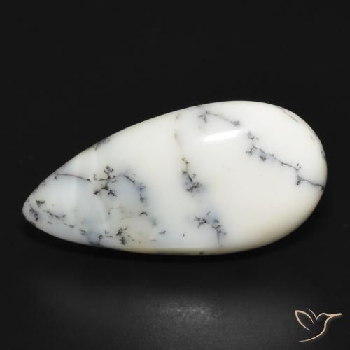 11.14ct Natural branco com preto Ágata Dendrítica, Formato de pêra, Opaco