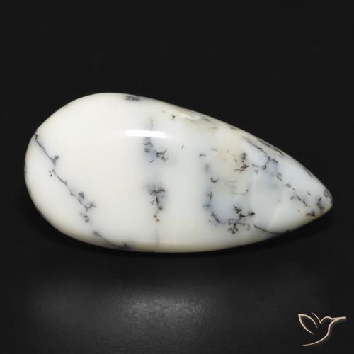 Ágata Dendrítica branco com preto Natural 11.14ct, Formato de pêra, Opaco