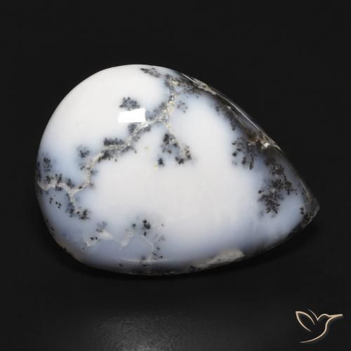 Ágata Dendrítica branco com preto Natural 15.20ct, Formato de pêra, Opaco