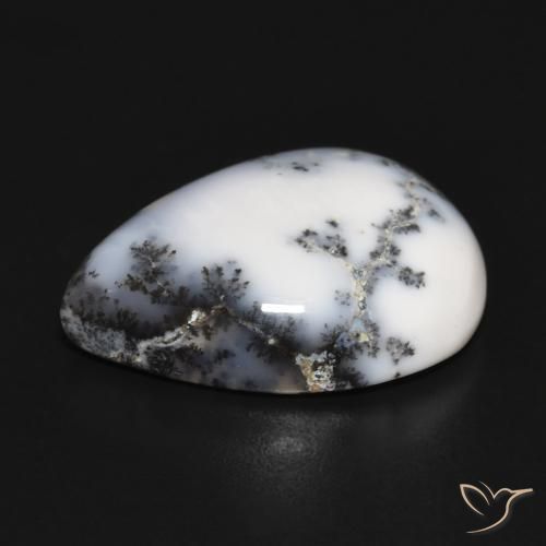 Ágata Dendrítica branco com preto Natural 15.20ct, Formato de pêra, Opaco