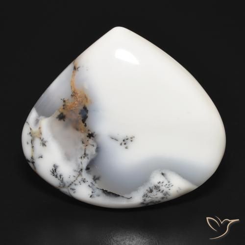 34.61ct Natural branco com preto Ágata Dendrítica, Formato de pêra, Opaco