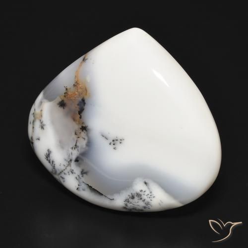 Ágata Dendrítica branco com preto Natural 34.61ct, Formato de pêra, Opaco