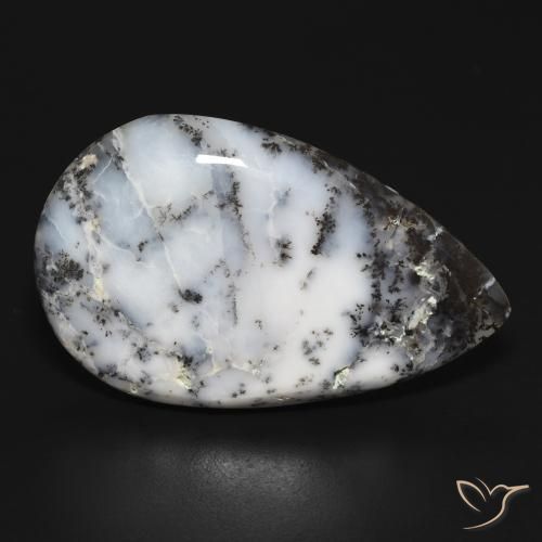 Ágata Dendrítica branco com preto Natural 29.38ct, Formato de pêra, Opaco