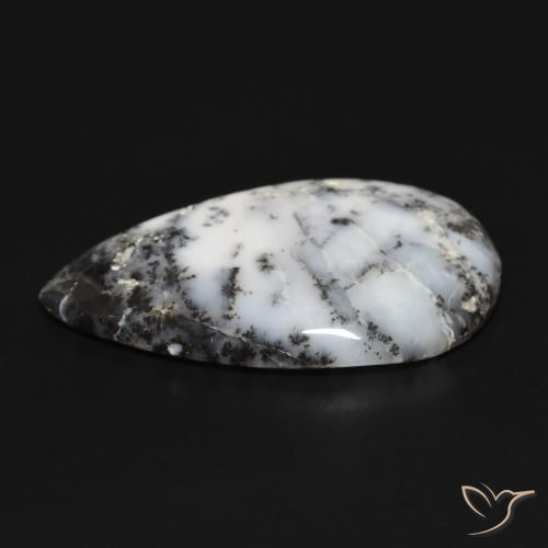 Ágata Dendrítica branco com preto Natural 29.38ct, Formato de pêra, Opaco