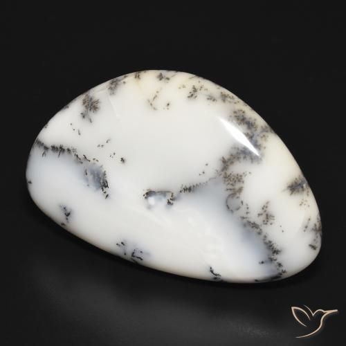 Ágata Dendrítica branco com preto Natural 31.47ct, Chique, Opaco