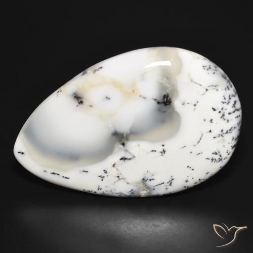 37.20ct Natural branco com preto Ágata Dendrítica, Formato de pêra, Opaco