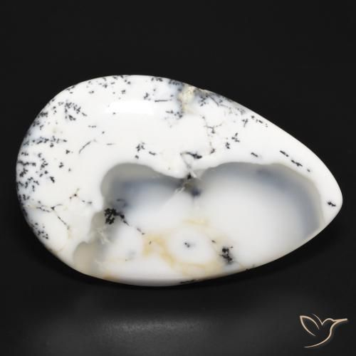 Ágata Dendrítica branco com preto Natural 37.20ct, Formato de pêra, Opaco