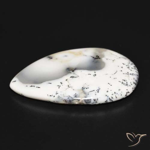 Ágata Dendrítica branco com preto Natural 37.20ct, Formato de pêra, Opaco