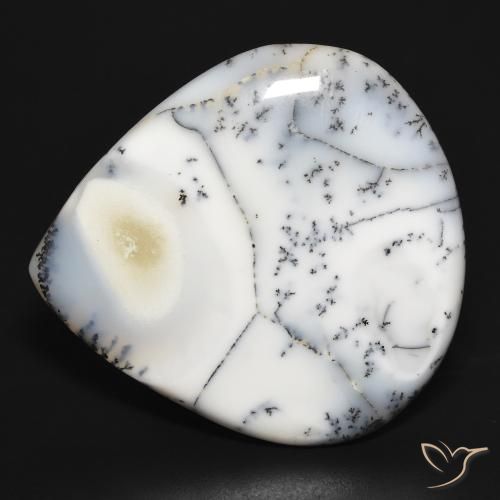 Ágata Dendrítica branco com preto Natural 32.35ct, Formato de pêra, Opaco