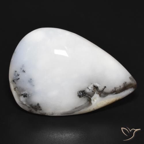 Ágata Dendrítica branco com preto Natural 29.80ct, Formato de pêra, Opaco