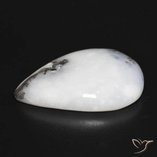 Ágata Dendrítica branco com preto Natural 29.80ct, Formato de pêra, Opaco