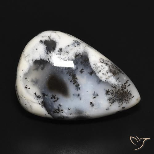 Ágata Dendrítica branco com preto Natural 23.36ct, Formato de pêra, Opaco