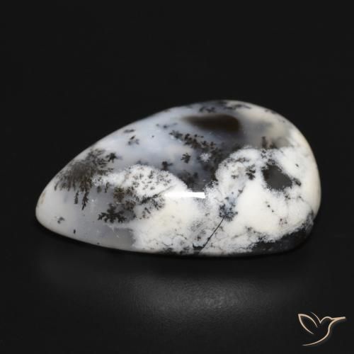 Ágata Dendrítica branco com preto Natural 23.36ct, Formato de pêra, Opaco