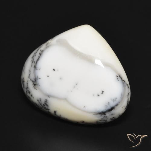 Ágata Dendrítica branco com preto Natural 11.88ct, Formato de pêra, Opaco