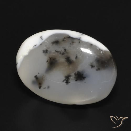 Ágata Dendrítica branco com preto Natural 10.81ct, oval, Translúcido