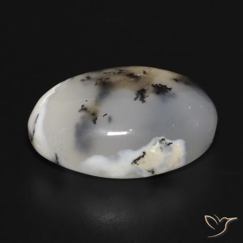 Ágata Dendrítica branco com preto Natural 10.81ct, oval, Translúcido