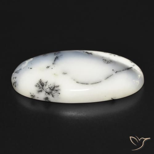 Ágata Dendrítica branco com preto Natural 32.41ct, oval, Opaco