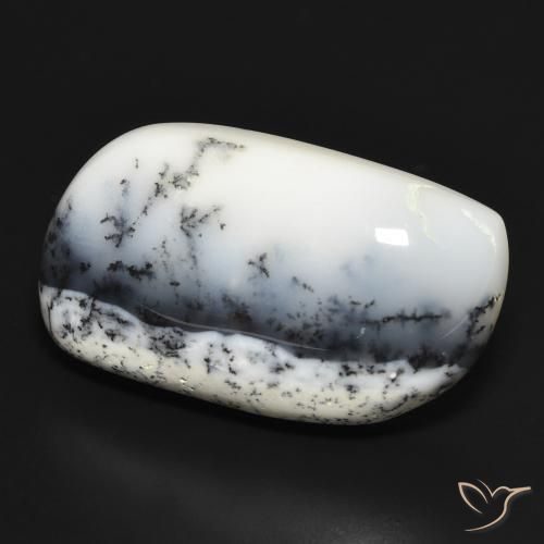 Ágata Dendrítica branco com preto Natural 30.95ct, Chique, Opaco