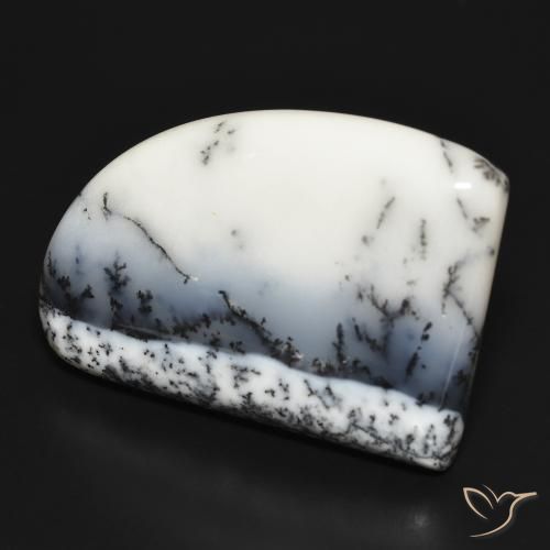 Ágata Dendrítica branco com preto Natural 37.40ct, Chique, Opaco