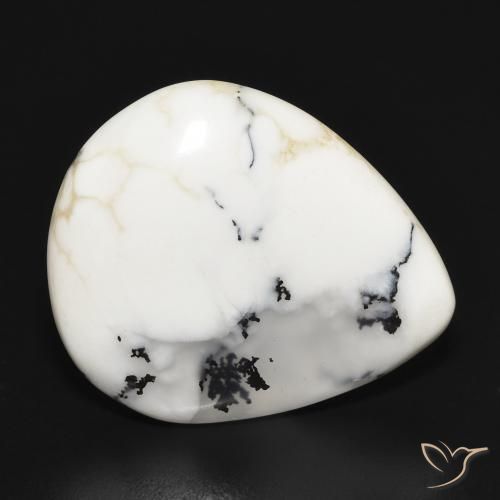 Ágata Dendrítica branco com preto Natural 15.30ct, Formato de pêra, Opaco