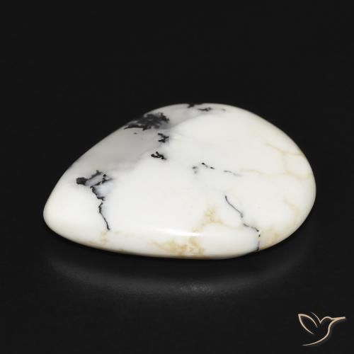 Ágata Dendrítica branco com preto Natural 15.30ct, Formato de pêra, Opaco