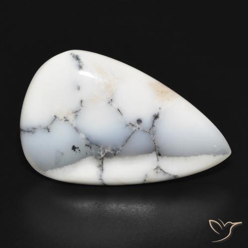 Ágata Dendrítica branco com preto Natural 15.10ct, Formato de pêra, Opaco