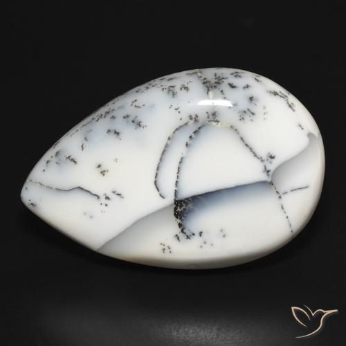 32.78ct Natural branco com preto Ágata Dendrítica, Formato de pêra, Opaco