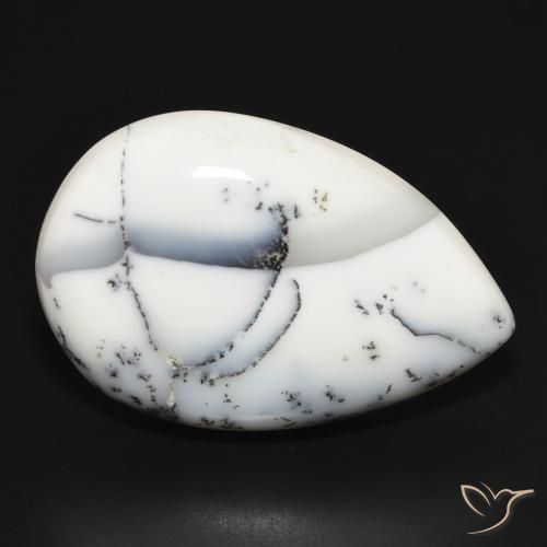 Ágata Dendrítica branco com preto Natural 32.78ct, Formato de pêra, Opaco