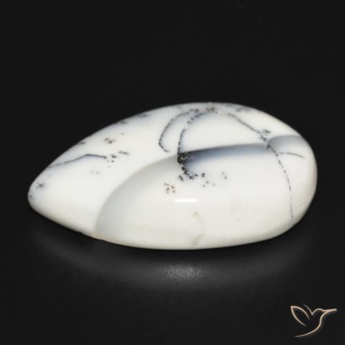 Ágata Dendrítica branco com preto Natural 32.78ct, Formato de pêra, Opaco
