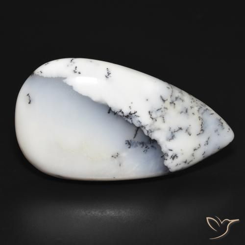 Ágata Dendrítica branco com preto Natural 43.76ct, Formato de pêra, Opaco
