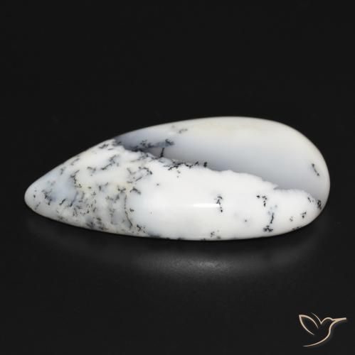 Ágata Dendrítica branco com preto Natural 43.76ct, Formato de pêra, Opaco