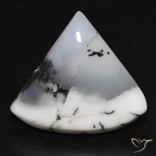 Ágata Dendrítica branco com preto Natural 17.43ct, Trilhão, Opaco