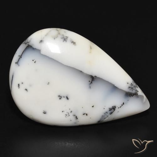 Ágata Dendrítica branco com preto Natural 23.09ct, Formato de pêra, Opaco