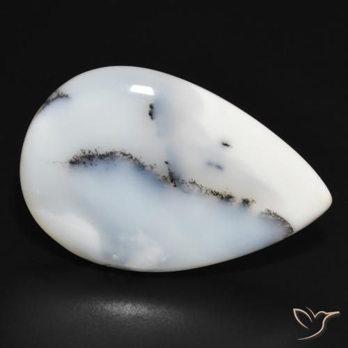 Ágata Dendrítica branco com preto Natural 26.36ct, Formato de pêra, Opaco