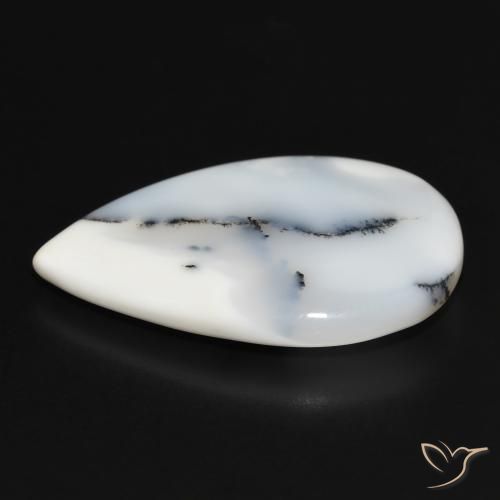 Ágata Dendrítica branco com preto Natural 26.36ct, Formato de pêra, Opaco
