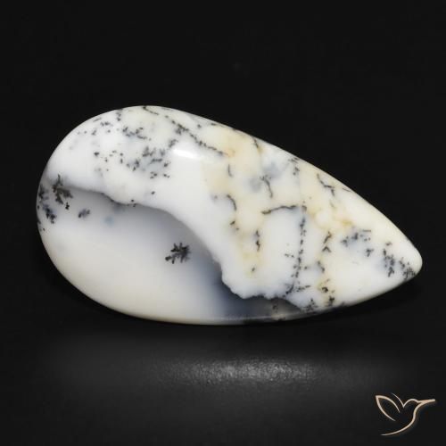 Ágata Dendrítica branco com preto Natural 12.80ct, Formato de pêra, Opaco