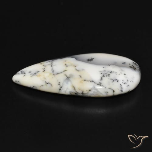 Ágata Dendrítica branco com preto Natural 12.80ct, Formato de pêra, Opaco