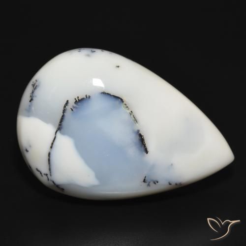 Ágata Dendrítica branco com preto Natural 39.34ct, Formato de pêra, Opaco